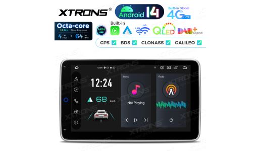 10.1 inch Rotatable QLED Display Single Din Android 14 Car Stereo Octa core Processor 4GB RAM & 64GB ROM