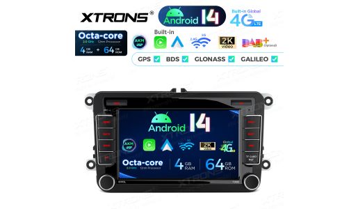 7 inch Octa Core 4+64GB Android 14 Car Stereo Multimedia Player Custom Fit for Volkswagen / SEAT / SKODA Global 4G LTE