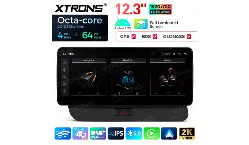 12.3 inch Octa Core 4+64GB Global 4G LTE Android Car Stereo Multimedia Player with Fully-laminated 2K IPS Screen for Audi Q5 (2009-2017) LHD