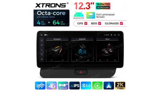 12.3 inch Octa Core 4+64GB Global 4G LTE Android Car Stereo Multimedia Player with Fully-laminated 2K IPS Screen for Audi Q5 (2009-2017) RHD