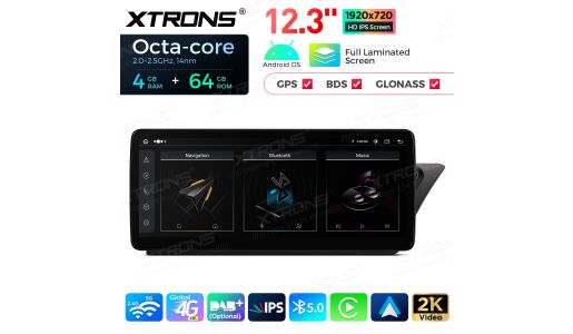 12.3 inch Octa Core 4+64GB Global 4G LTE Android Car Stereo Multimedia Player with Fully-laminated 2K IPS Screen for Audi A4 / A5 (2008-2016) RHD