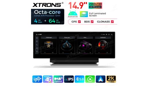 14.9 inch Octa Core 4+64GB Global 4G LTE Android Car Stereo Multimedia Player with Fully-laminated 2K IPS Screen for Audi A6 A7 RS6 RS7 S6 S7 (2012-2015) Left-hand Drive Vehicle